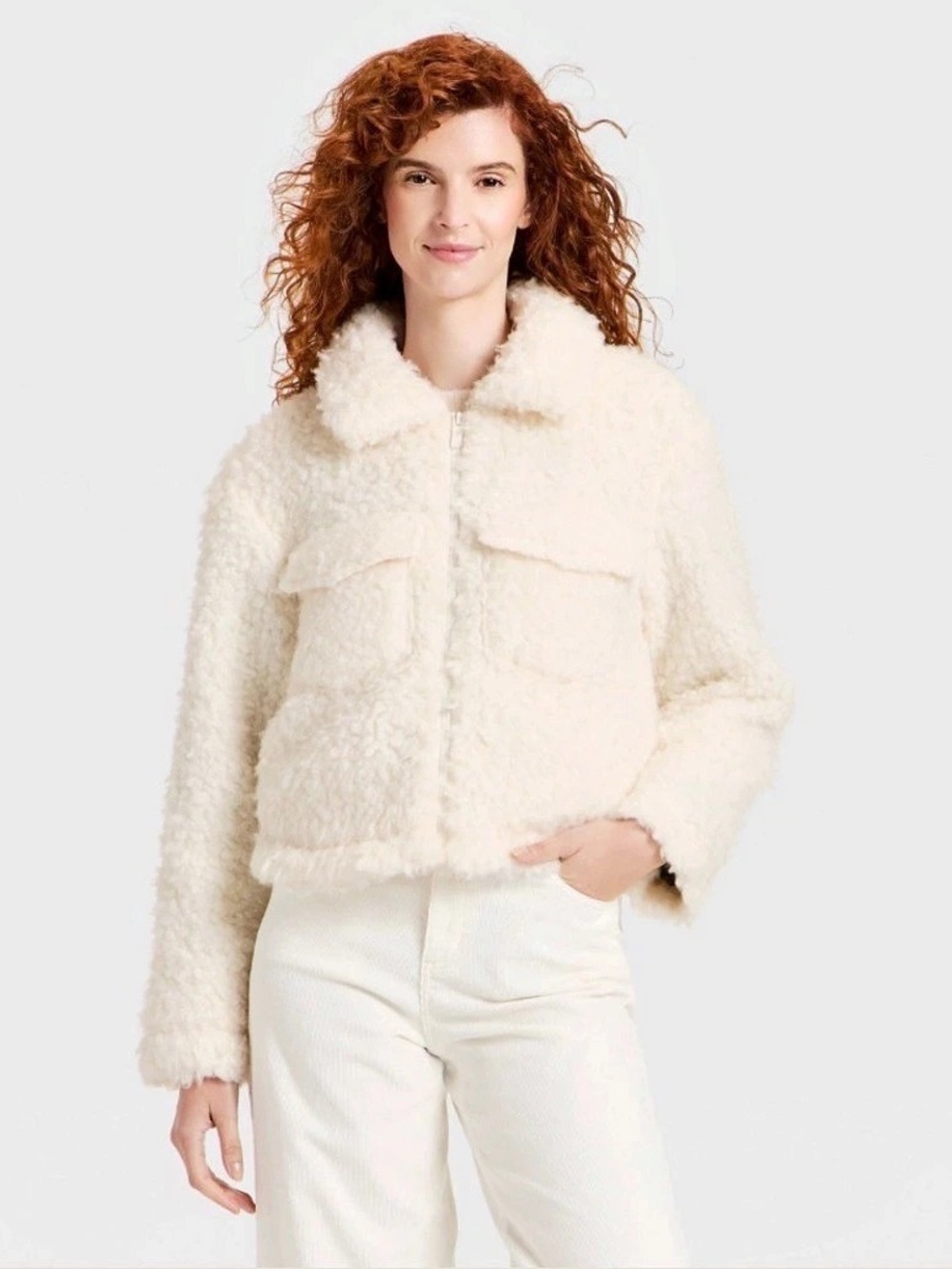 Universal Thread Faux-Shearling Fashion Jacket Teddy Jacket Cream Medium
